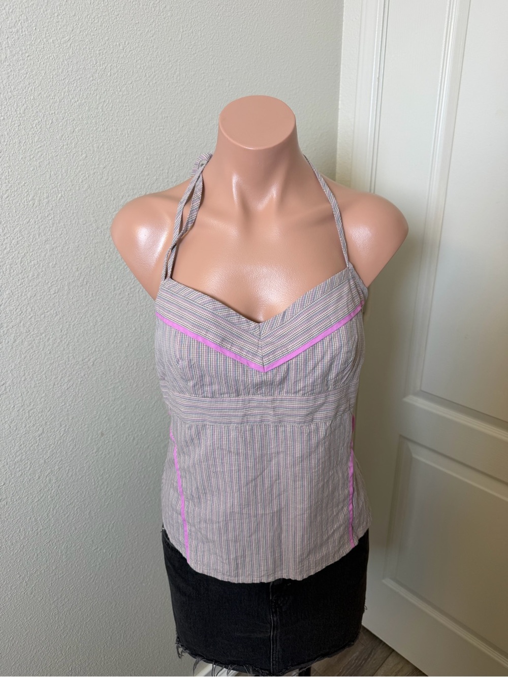 Y2K Volcom Striped Halter Tank Top with Pink Trim Sz M